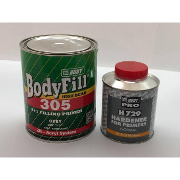 BODYFILL HS 305 ΓΚΡΙ ΓΕΜΙΣΤΙΚΟ ΑΣΤΑΡΙ 1Lt & ΣΚΗΡΥΝΤΗΣ H729 NORMAL 250ml