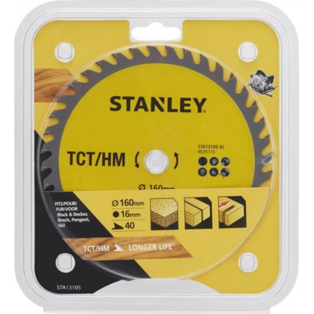 STANLEY ΔΙΣΚΟΣ ΞΥΛΟΥ ΜΕ ΔΟΝΤΙΑ 40 ΤΡΥΠΑ 16MM ΚΑΙ ΔΙΑΜΕΤΡΟ 160MM (STA13105-XJ)