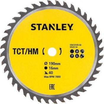 STANLEY ΔΙΣΚΟΣ ΞΥΛΟΥ ΜΕ ΔΟΝΤΙΑ 40 ΤΡΥΠΑ 16MM ΚΑΙ ΔΙΑΜΕΤΡΟ 190MM (STA13145-XJ)