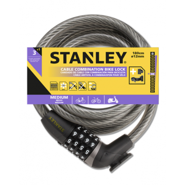 STANLEY ΚΛΕΙΔΑΡΙΑ ΠΟΔΗΛΑΤΟΥ ΜΕ ΣΥΝΔΥΑΣΜΟ 4 ΨΗΦΙΩΝ 12mmX180cm (S755-204)